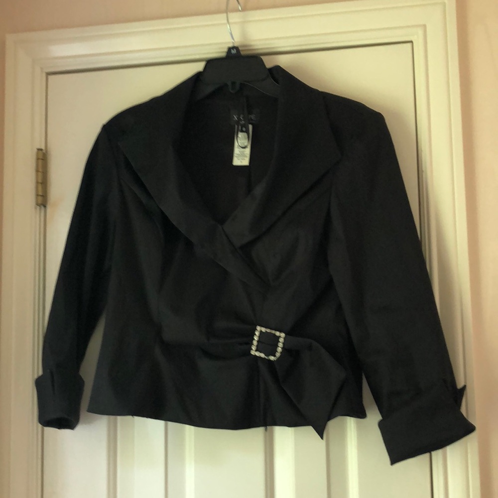 Holiday formal. Gorgeous black blouse with silver buckle. So classy and elegant.